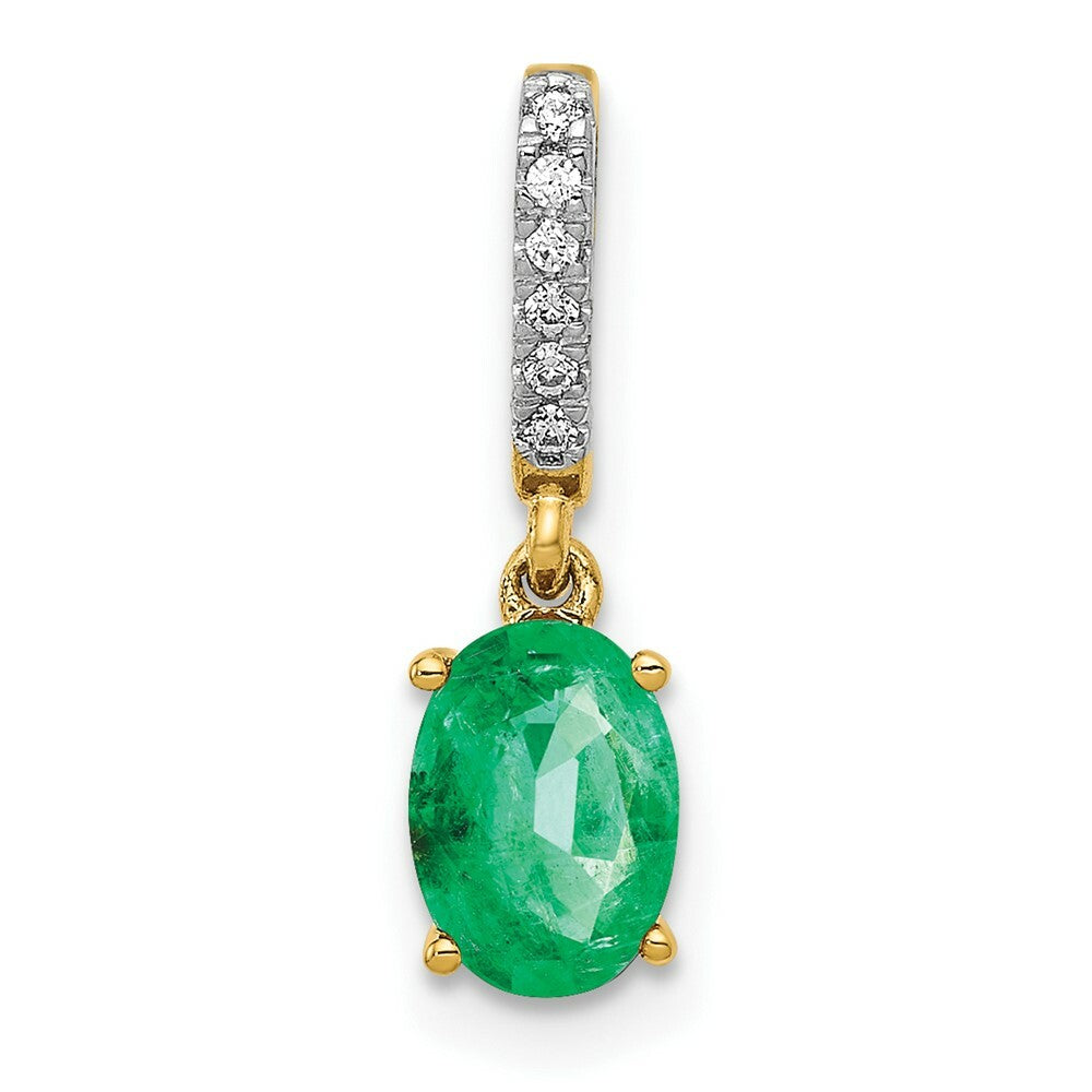 14K Yellow Gold Diamond and Emerald Pendant 3/4-Carat