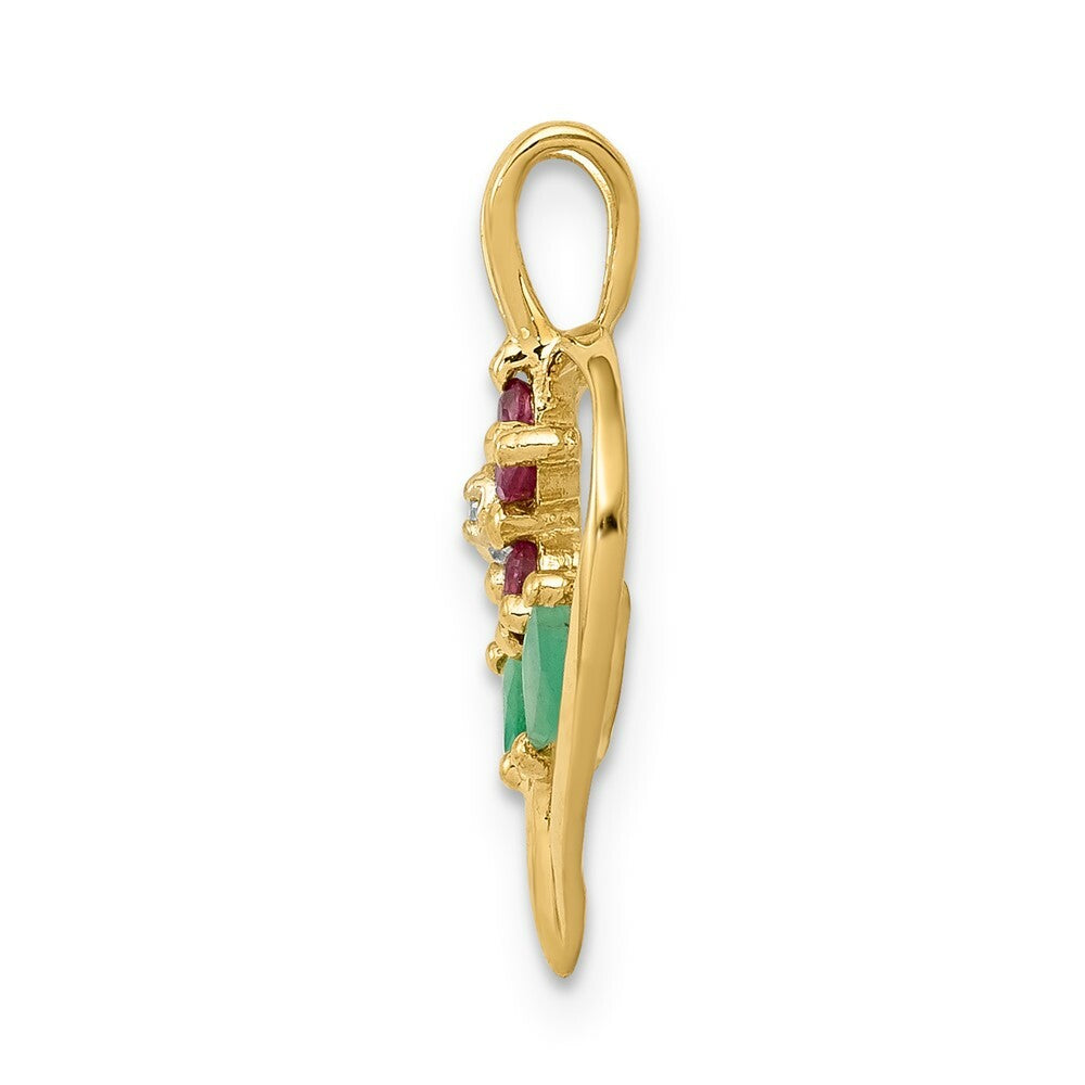 14K Yellow Gold with Siam Ruby and Emerald and Diamond Pendant 1/4-Carat