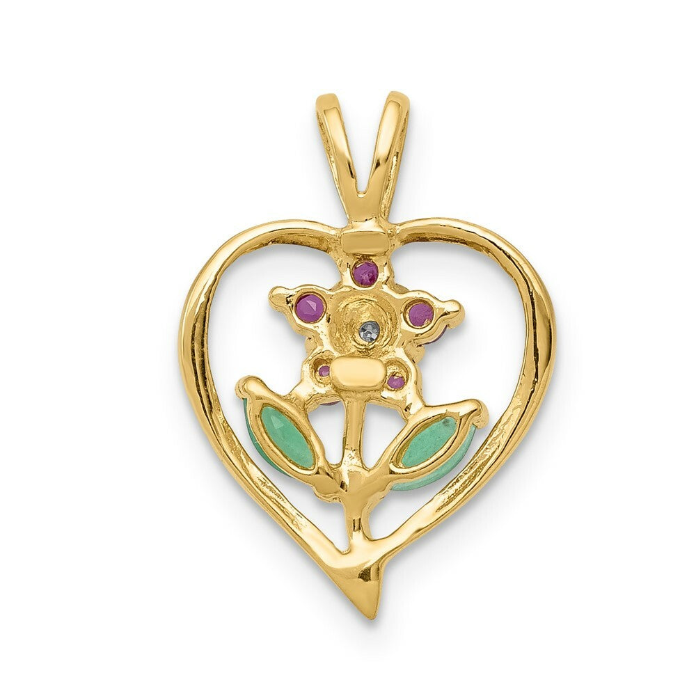 14K Yellow Gold with Siam Ruby and Emerald and Diamond Pendant 1/4-Carat