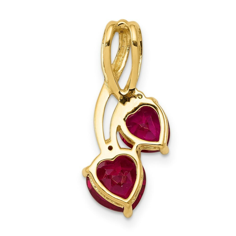 14K Yellow Gold Lab Created Ruby and Diamond Double Heart Pendant 2 1/4-Carats