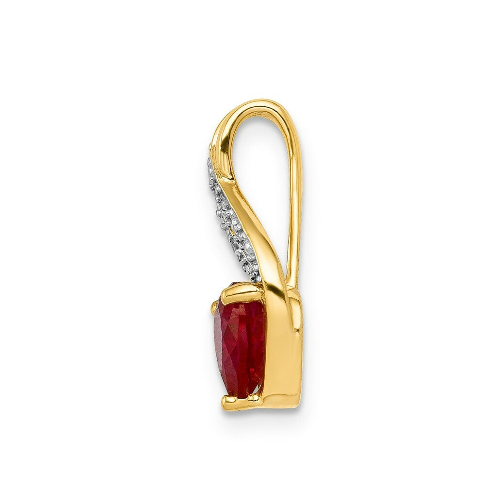 14K Yellow Gold with Created Ruby and Diamond Polished Heart Pendant 1 1/7-Carats