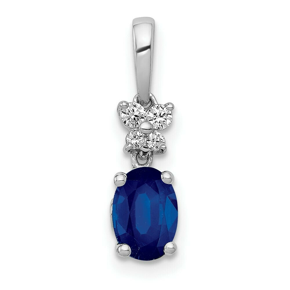 14K White Gold Diamond and 0.82-Carat Oval Sapphire Pendant