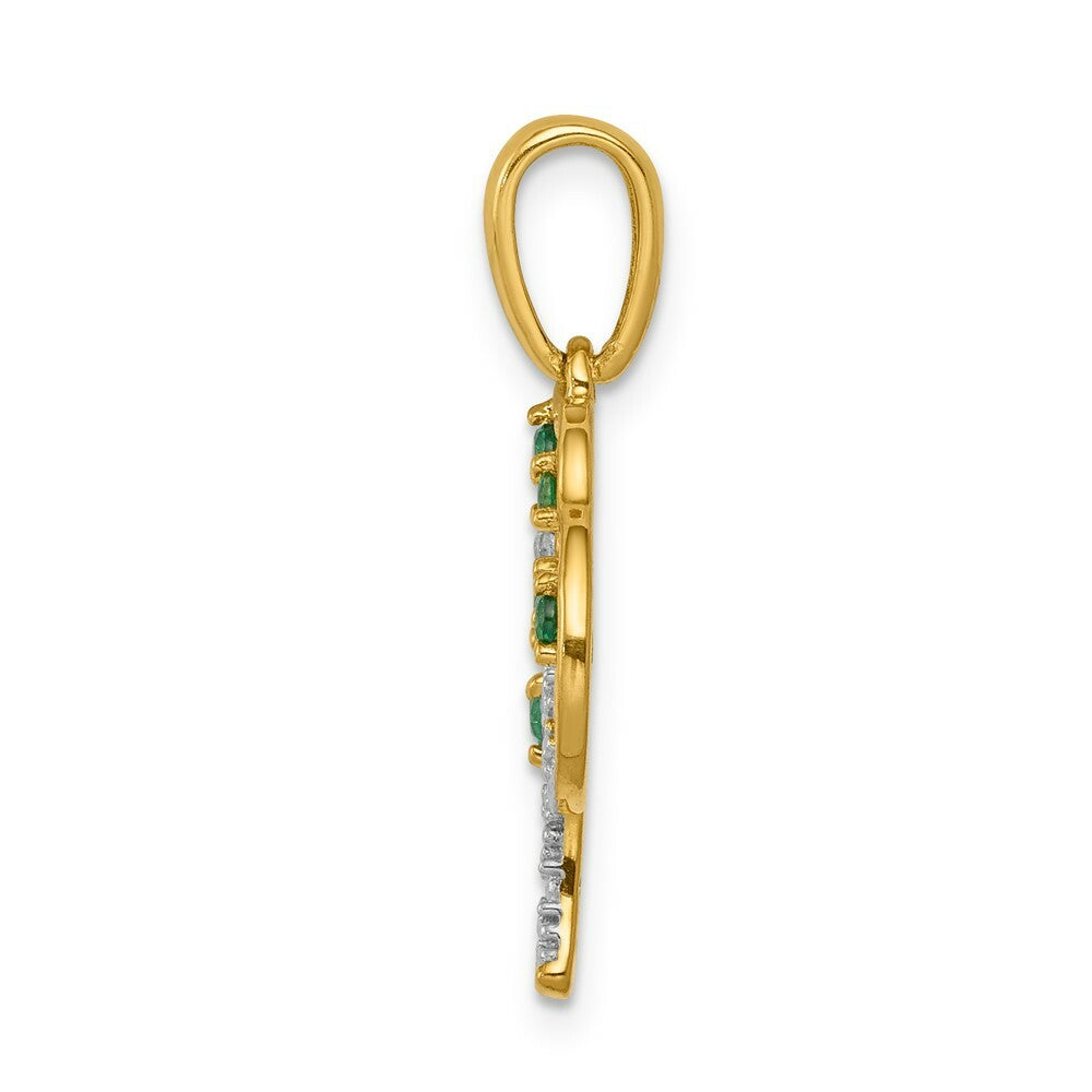 14K Yellow Gold with Created Emerald and Diamond Polished Pendant 1/8-Carat