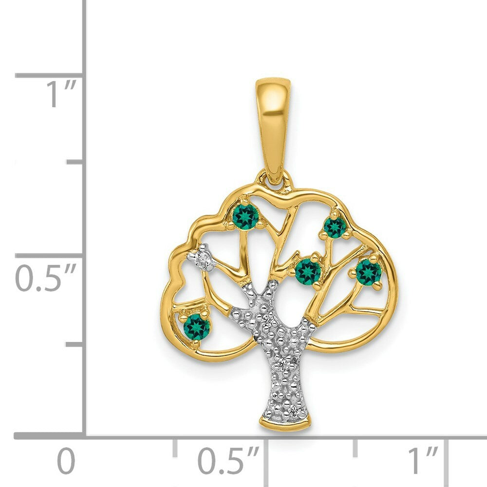 14K Yellow Gold with Created Emerald and Diamond Polished Pendant 1/8-Carat
