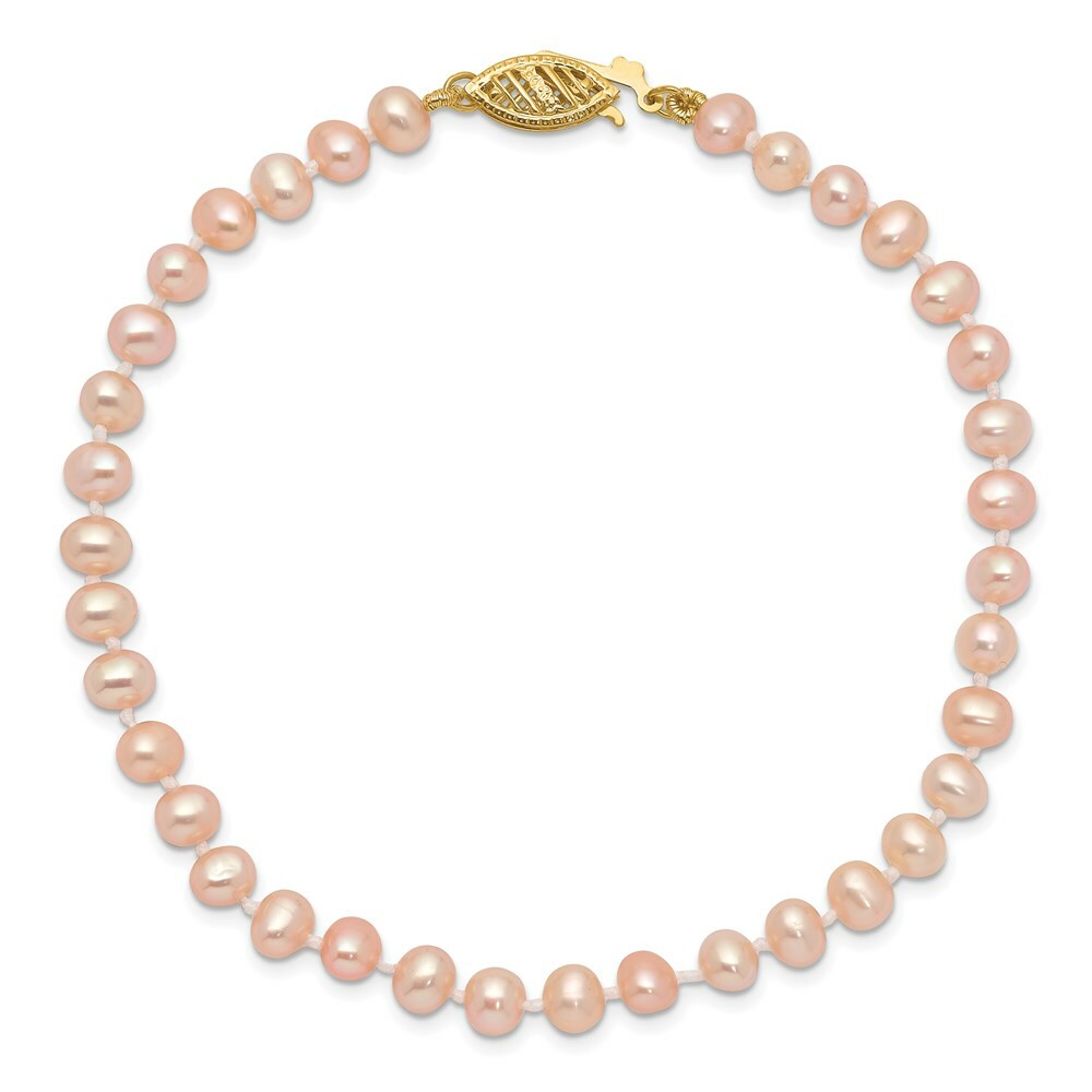 7.5" Length Bracelet 14K 4-5mm Pink FW Cultured Near Round Pearl Bracelet