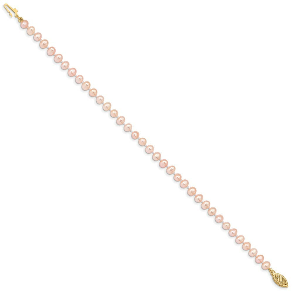 7.5" Length Bracelet 14K 4-5mm Pink FW Cultured Near Round Pearl Bracelet
