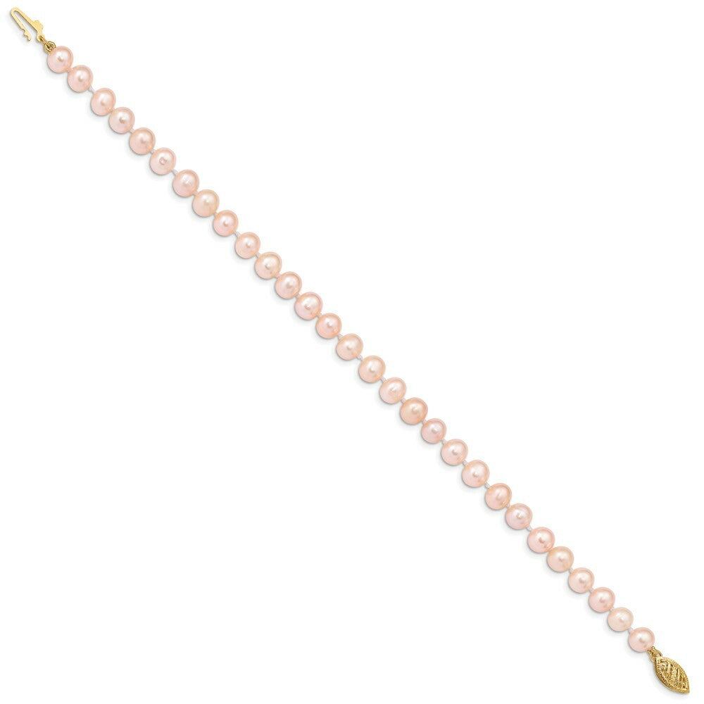 7.5" Length Bracelet 14K 5-6mm Pink FW Cultured Near Round Pearl Bracelet