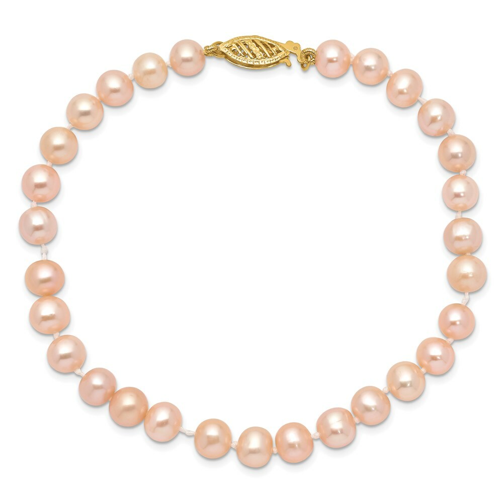 7.5" Length Bracelet 14K 5-6mm Pink FW Cultured Near Round Pearl Bracelet
