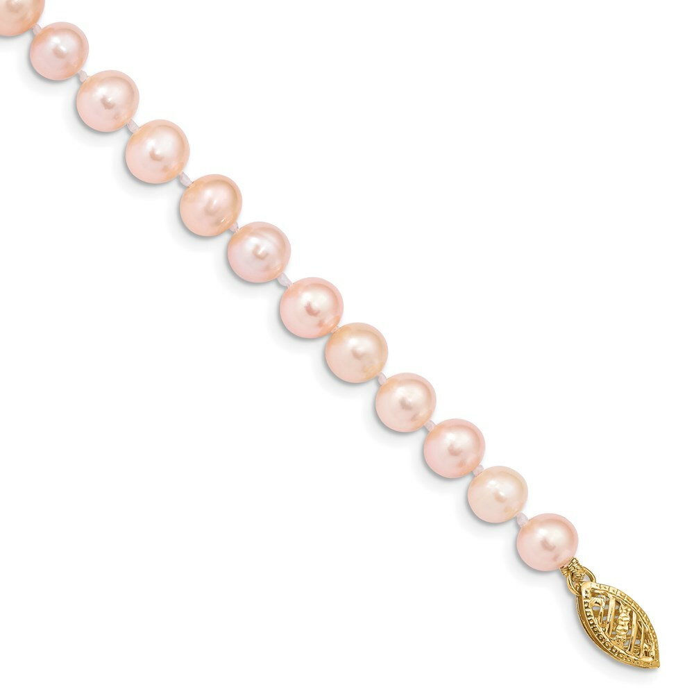 7.5" Length Bracelet 14K 5-6mm Pink FW Cultured Near Round Pearl Bracelet