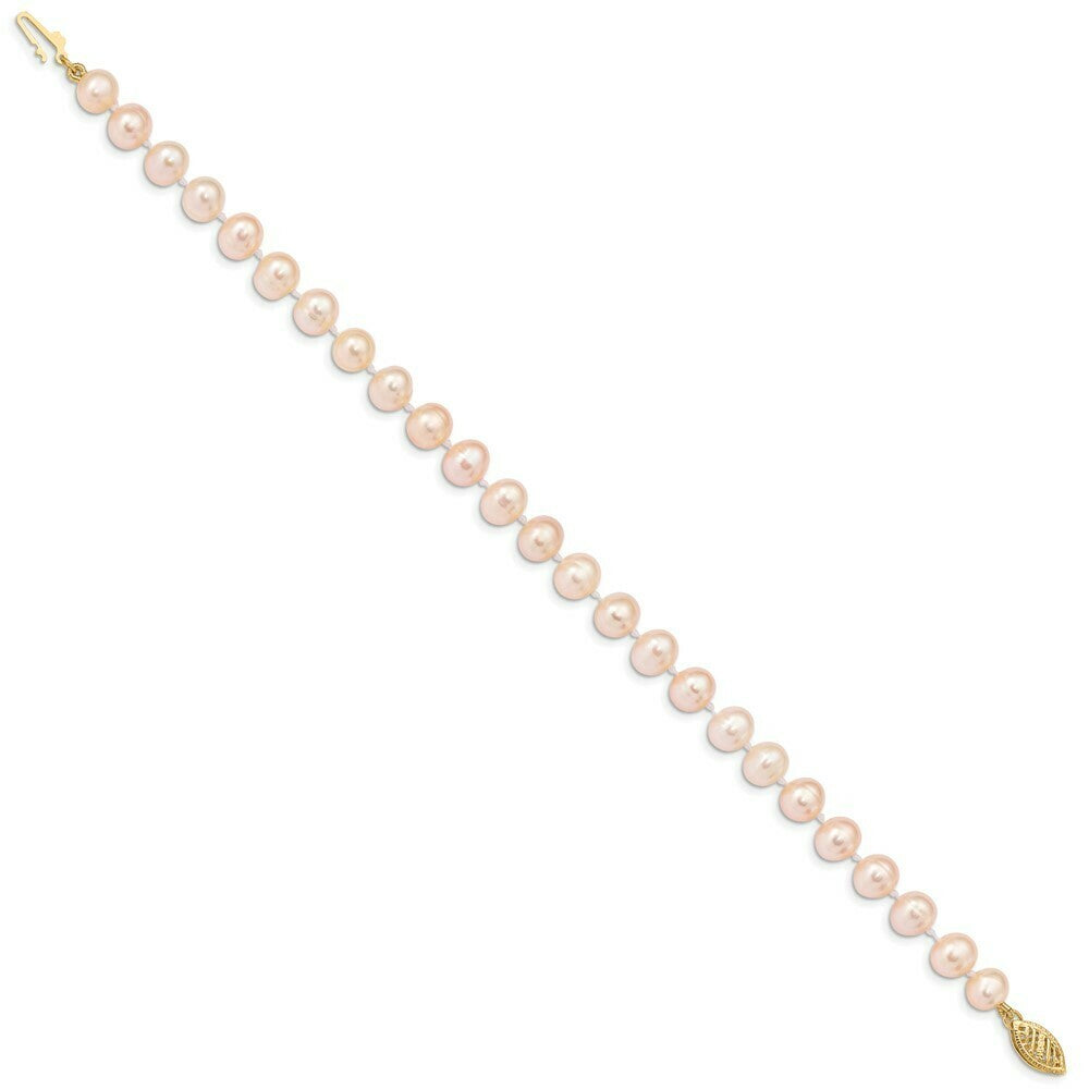 7.5" Length Bracelet 14K 6-7mm Pink FW Cultured Near Round Pearl Bracelet