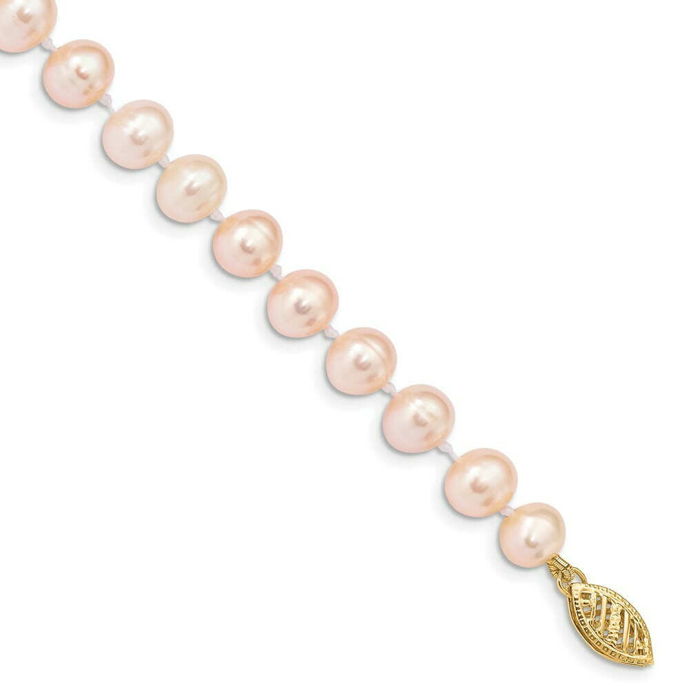 7.5" Length Bracelet 14K 6-7mm Pink FW Cultured Near Round Pearl Bracelet