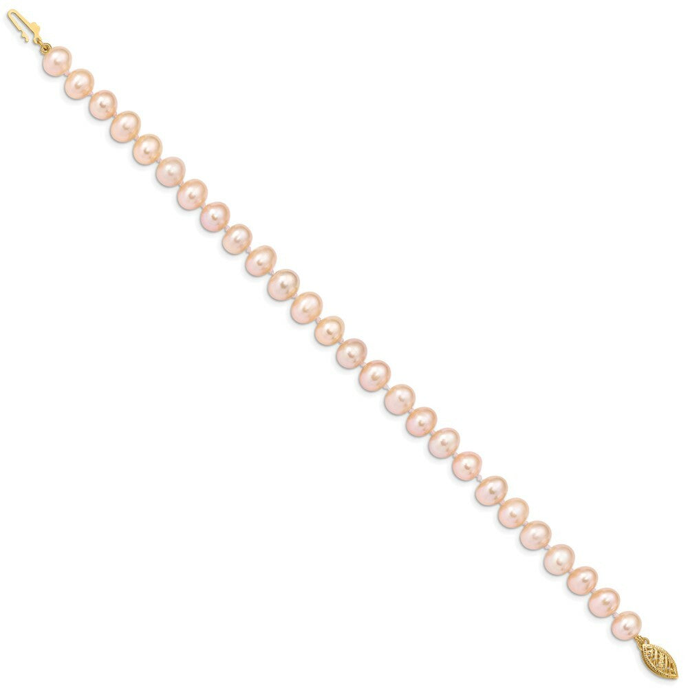 7.5" Length Bracelet 14K 7-8mm Pink FW Cultured Near Round Pearl Bracelet