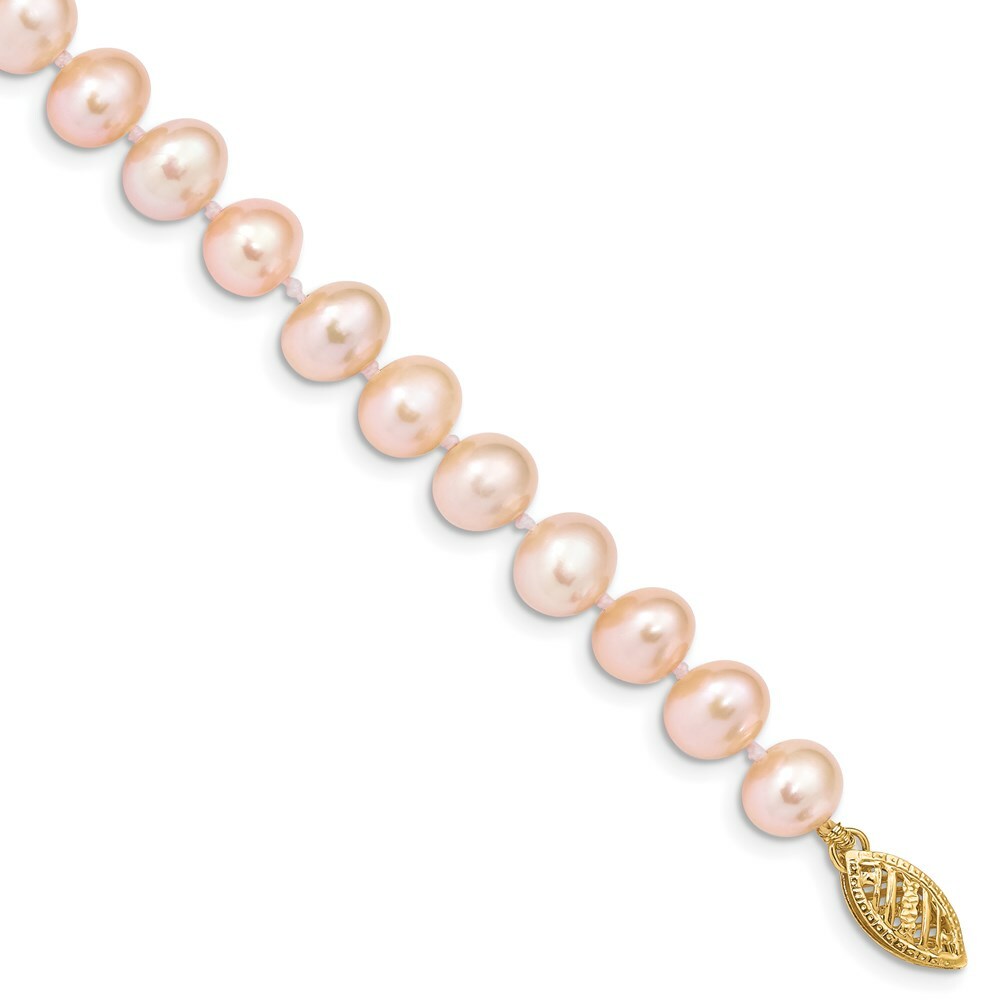 7.5" Length Bracelet 14K 7-8mm Pink FW Cultured Near Round Pearl Bracelet
