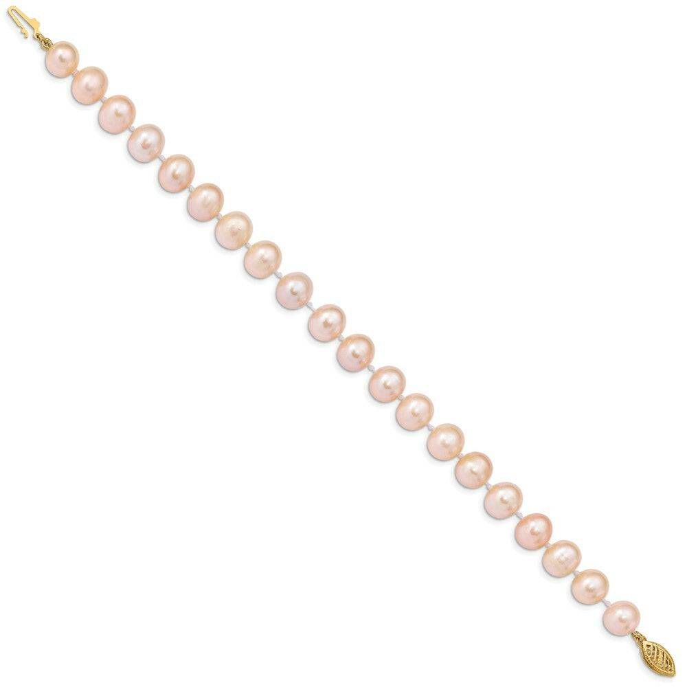14K Yellow Gold 8-9mm Pink Near Round Fresh Water Cultured Pearl Bracelet  length: 7.5 inches