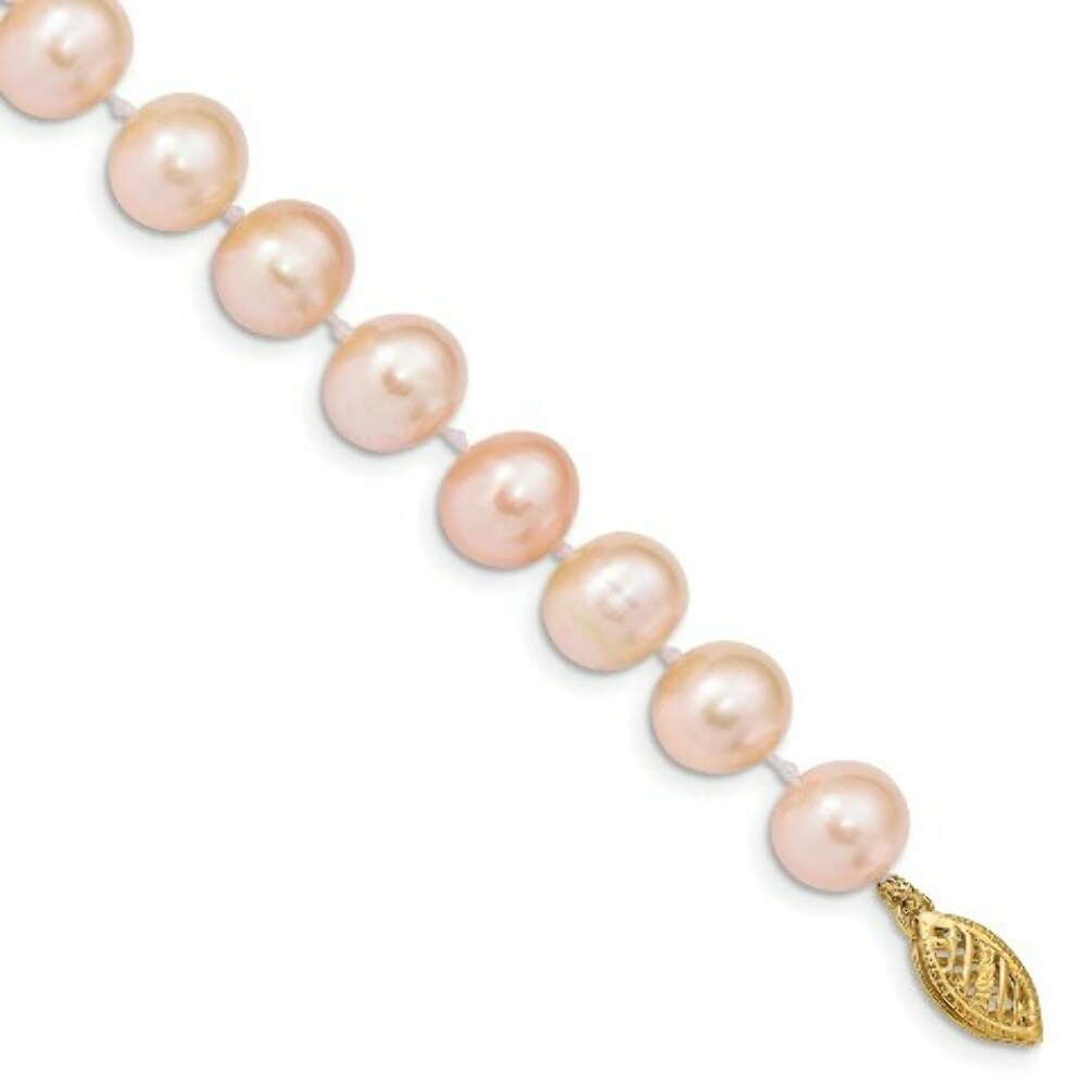 14K Yellow Gold 8-9mm Pink Near Round Fresh Water Cultured Pearl Bracelet  length: 7.5 inches