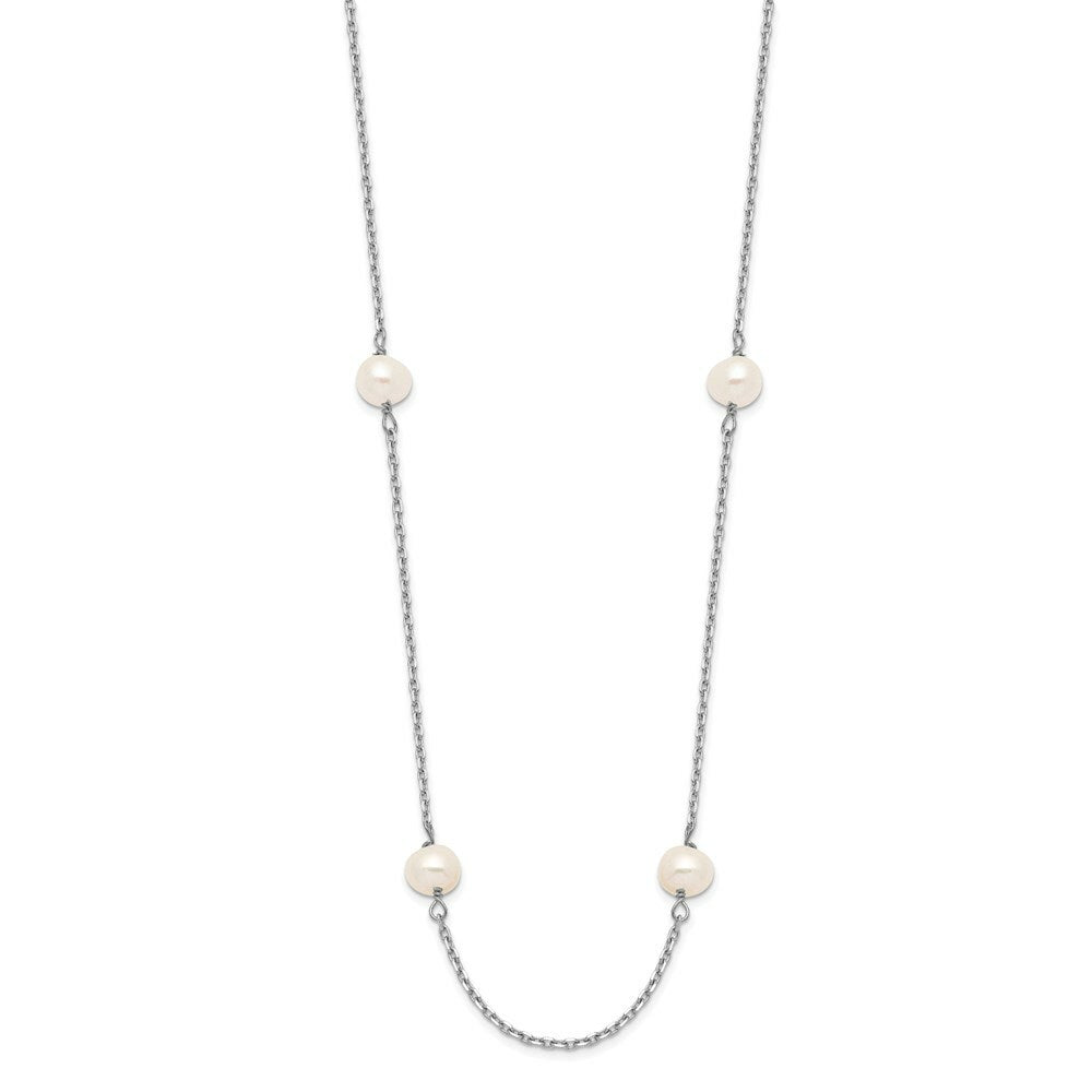 14K White Gold White Freshwater Cultured Pearl Necklace  length: 16 inches