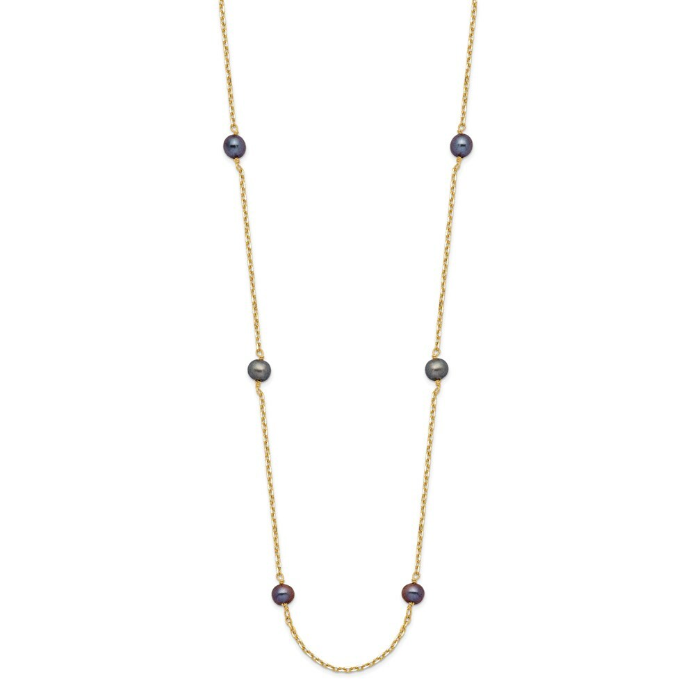 14K Yellow Gold Black Freshwater Cultured Pearl Necklace  length: 18 inches