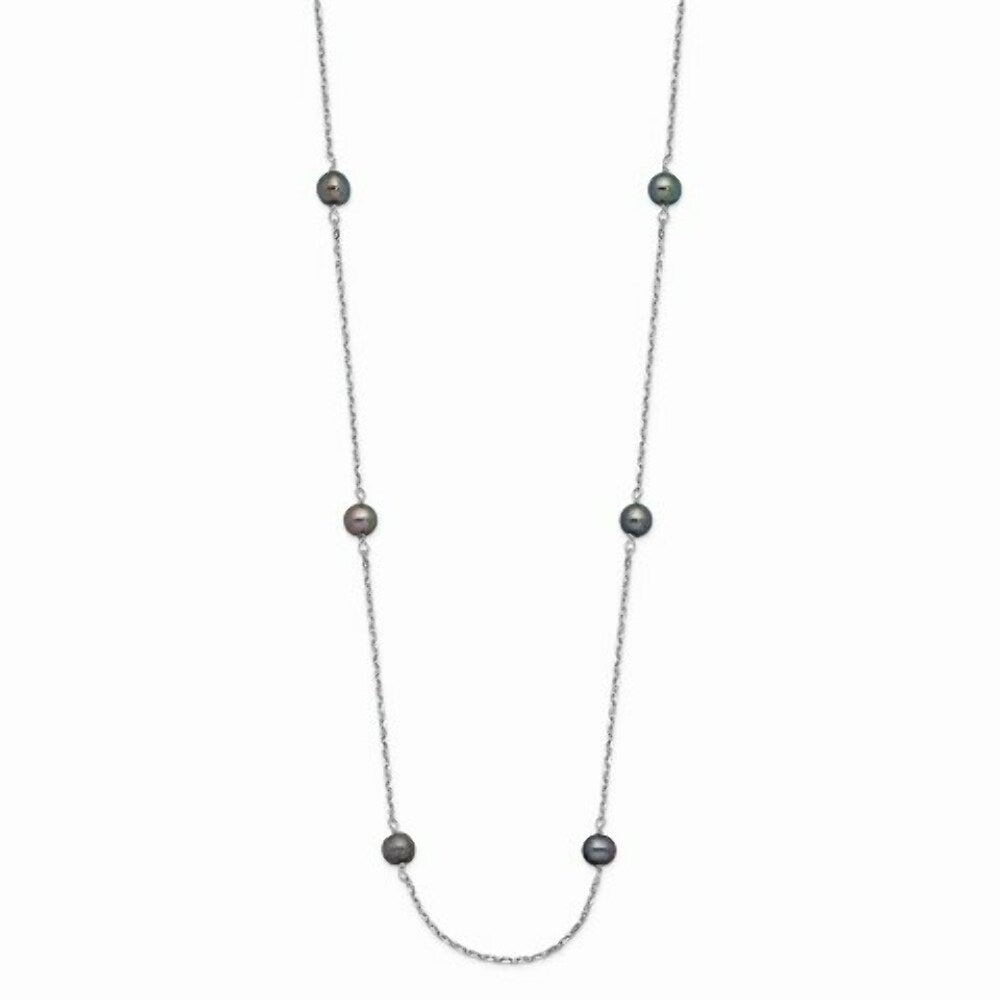 14K White Gold 4-5mm Black Near Round Freshwater Cultured Pearl 8-station Necklace
