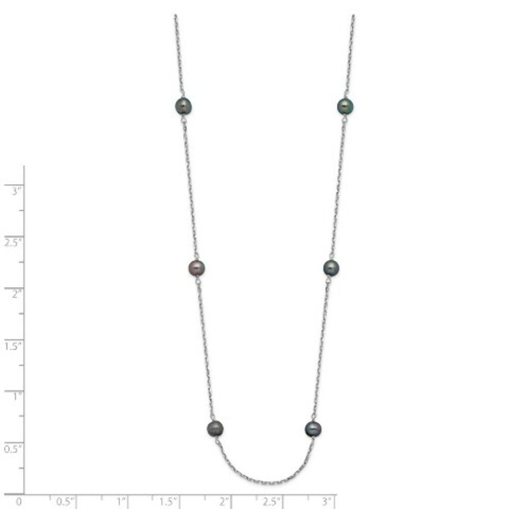 14K White Gold 4-5mm Black Near Round Freshwater Cultured Pearl 8-station Necklace