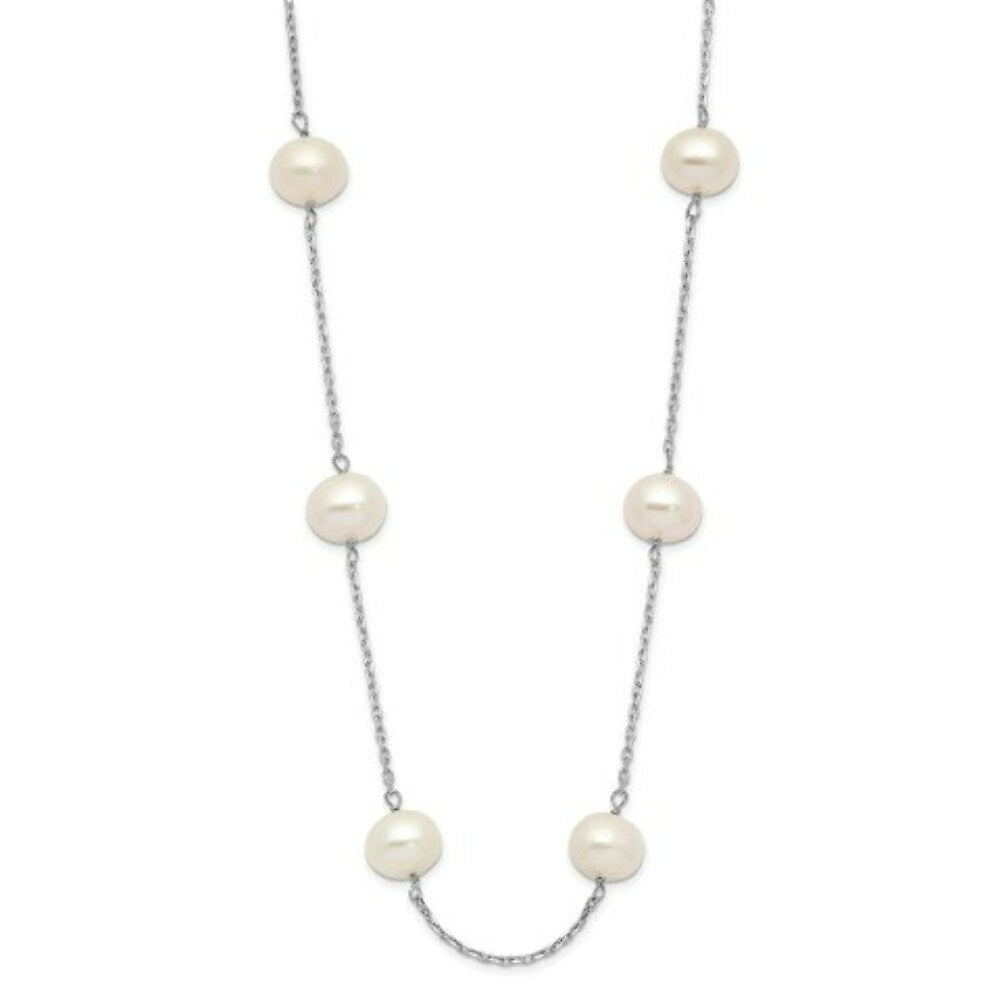 14K White Gold White Freshwater Cultured Pearl Necklace  length: 16 inches