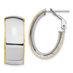 Load image into Gallery viewer, 14K White Gold 9.5mm Polished with Yellow Gold Diamond-cut wire Accent Oval Hoop Earrings
