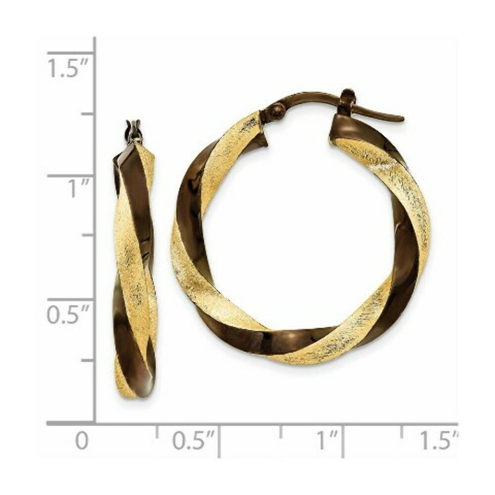 14K Yellow Gold & Brown Rhodium 3.75mm Twisted Hoop Earrings  20mm length