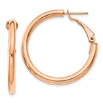 Load image into Gallery viewer, 14K Rose Gold 3x25mm Polished Round Omega Back Hoop Earrings

