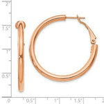 Load image into Gallery viewer, 14K Rose Gold 3x30mm Polished Round Omega Back Hoop Earrings
