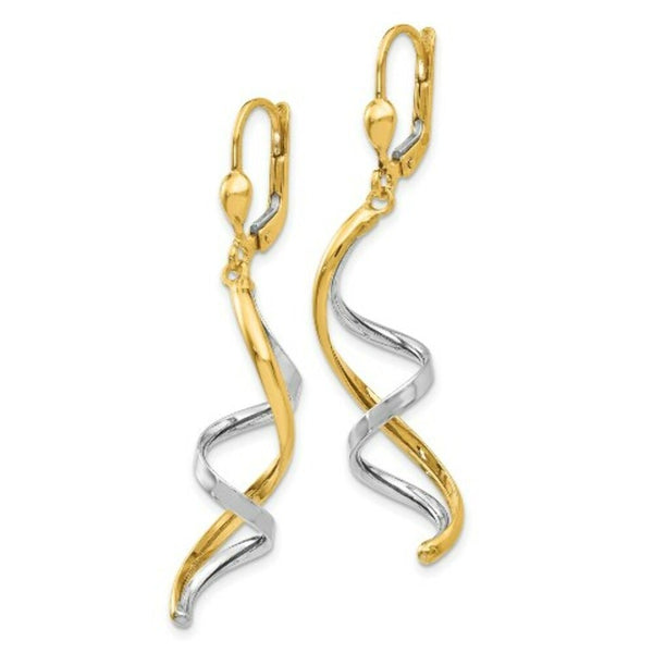 14K Two-tone Gold Spiral Leverback Earrings