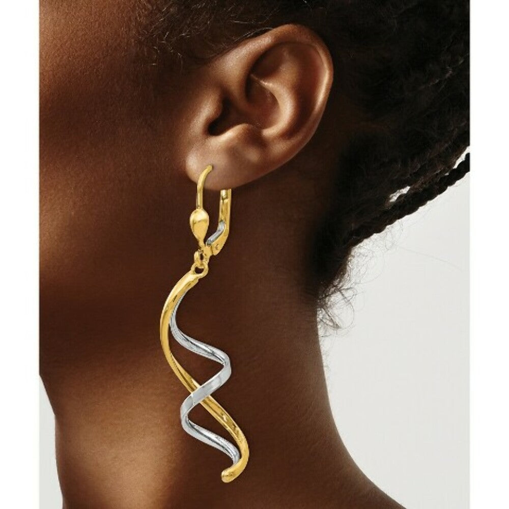 14K Two-tone Gold Spiral Leverback Earrings