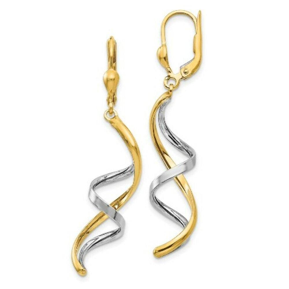 14K Two-tone Gold Spiral Leverback Earrings