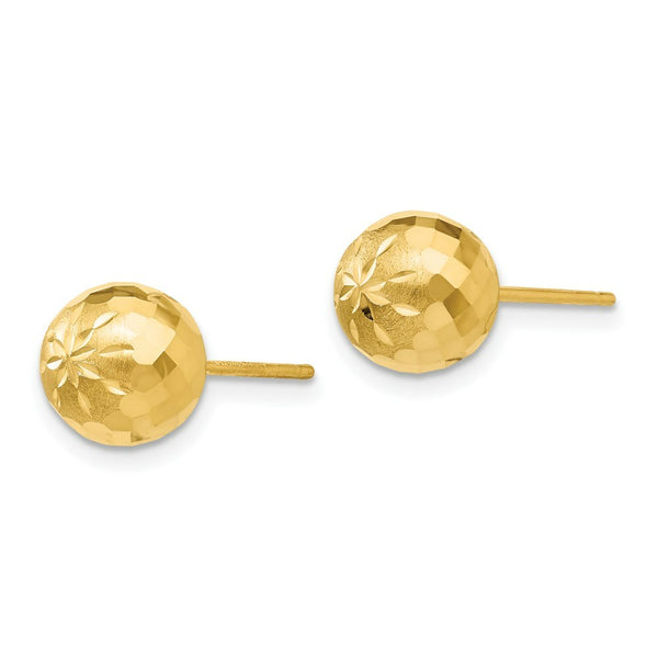 14K Yellow Gold 7mm Diamond-cut Mirror Ball Post Earrings
