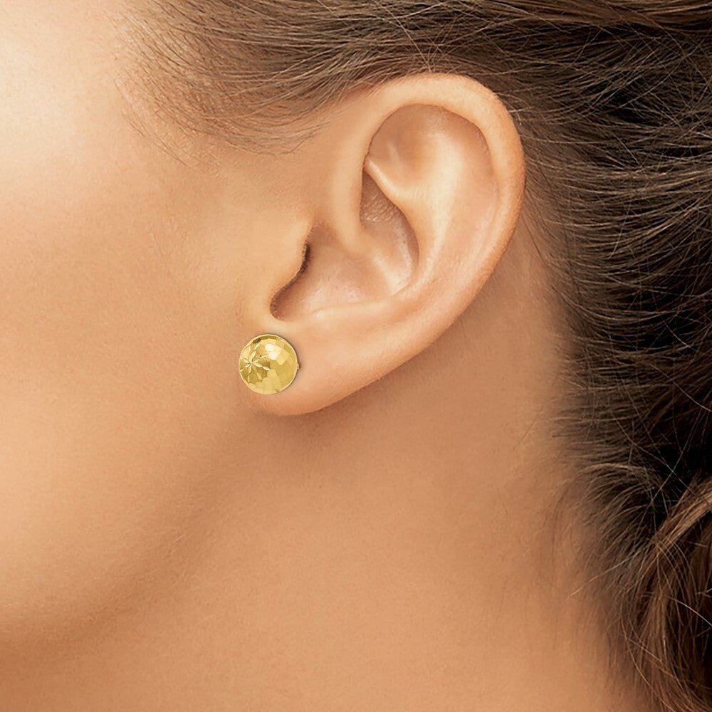 14K Yellow Gold 9mm Diamond-cut Mirror Ball Post Earrings