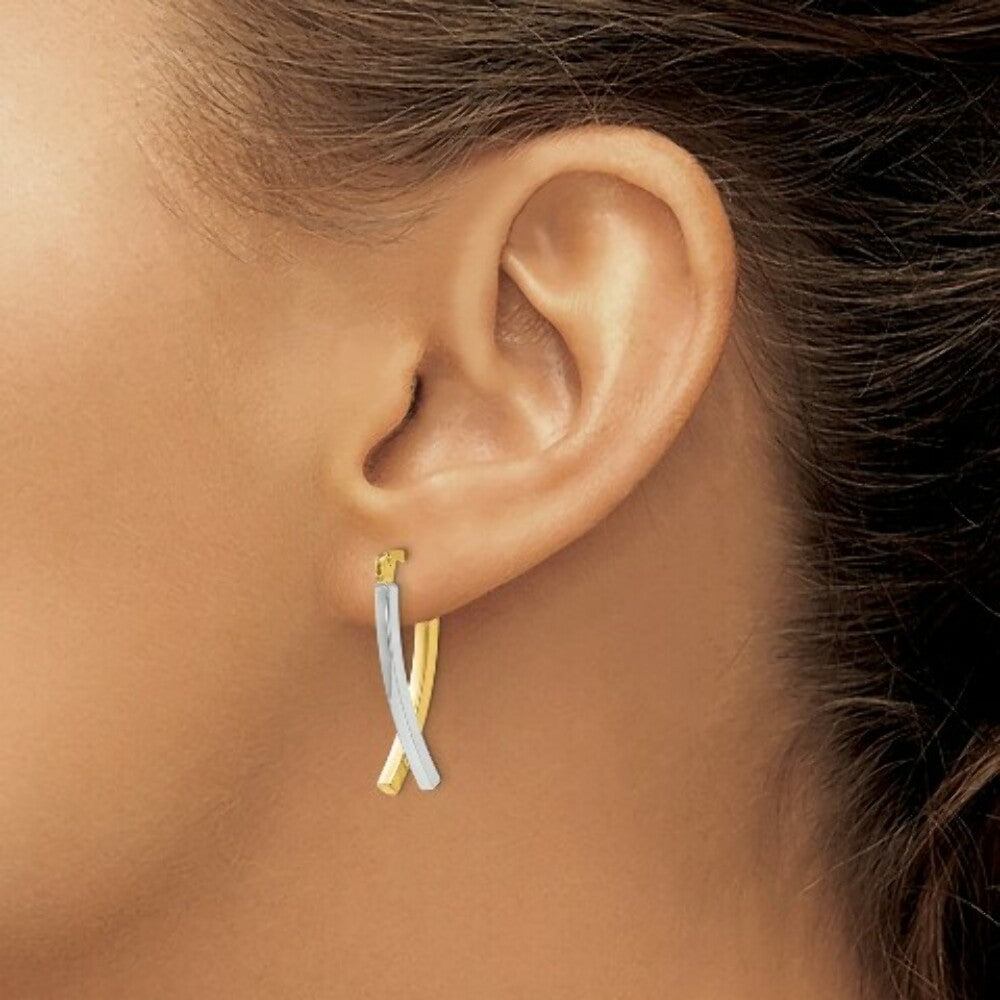 14K Two-tone Gold Hinged Tube Earrings
