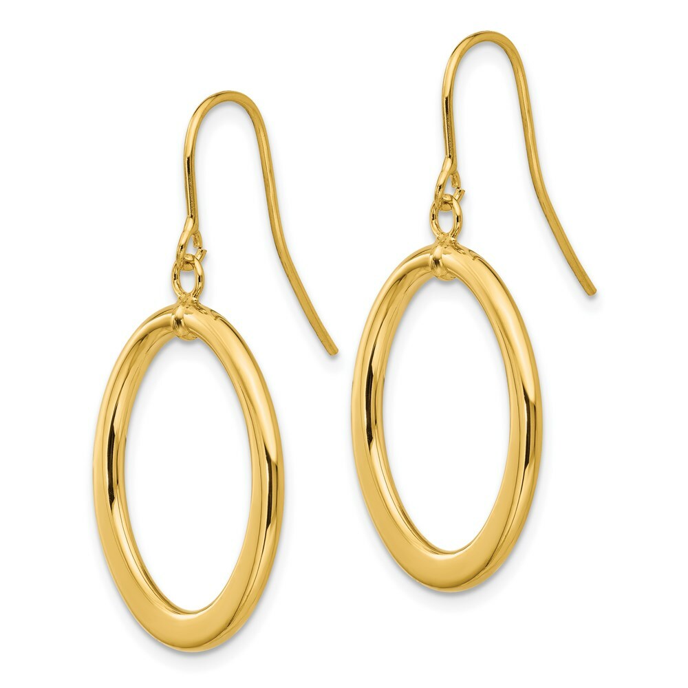 14K Yellow Gold Polished Tapered Flat Oval Dangle Earrings