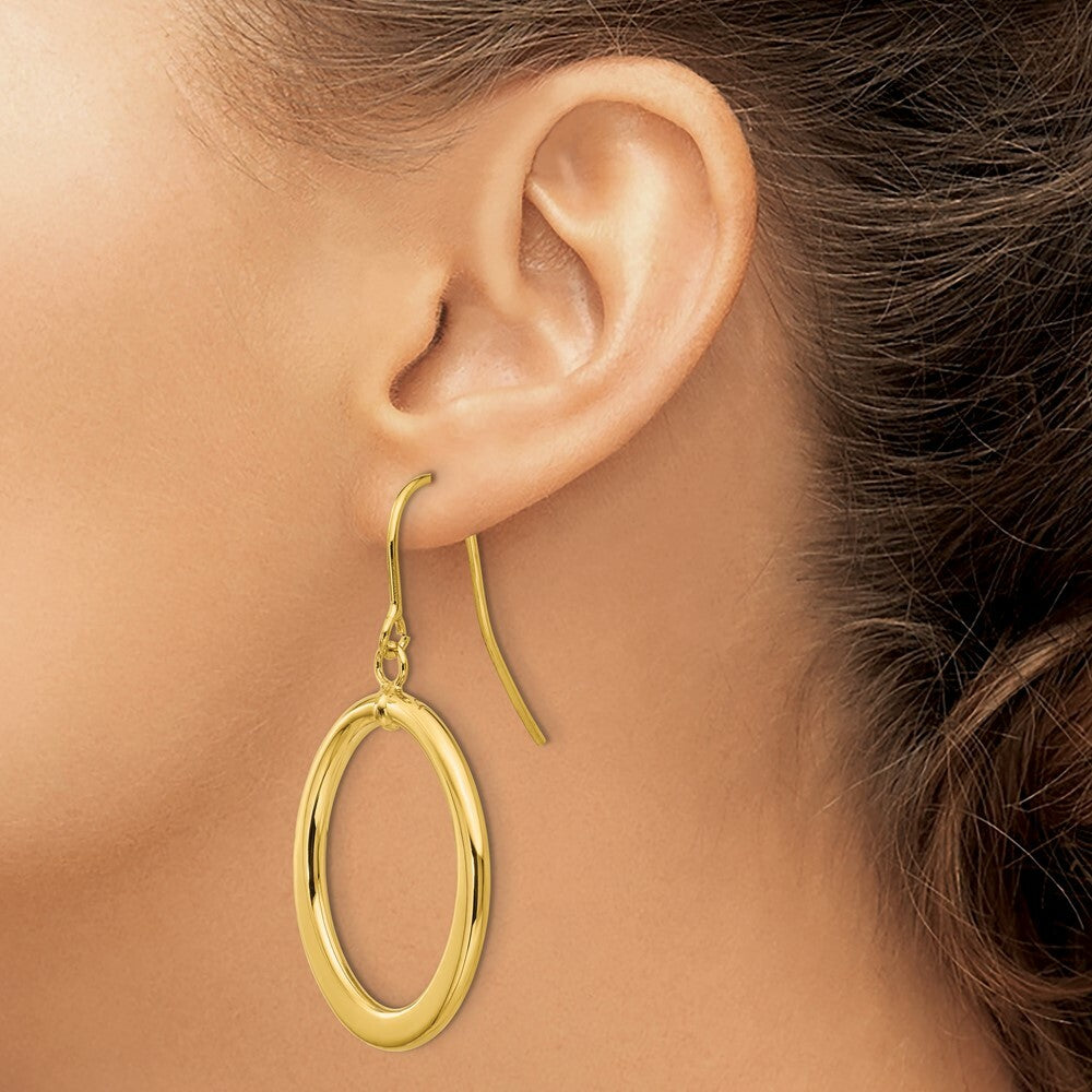 14K Yellow Gold Polished Tapered Flat Oval Dangle Earrings