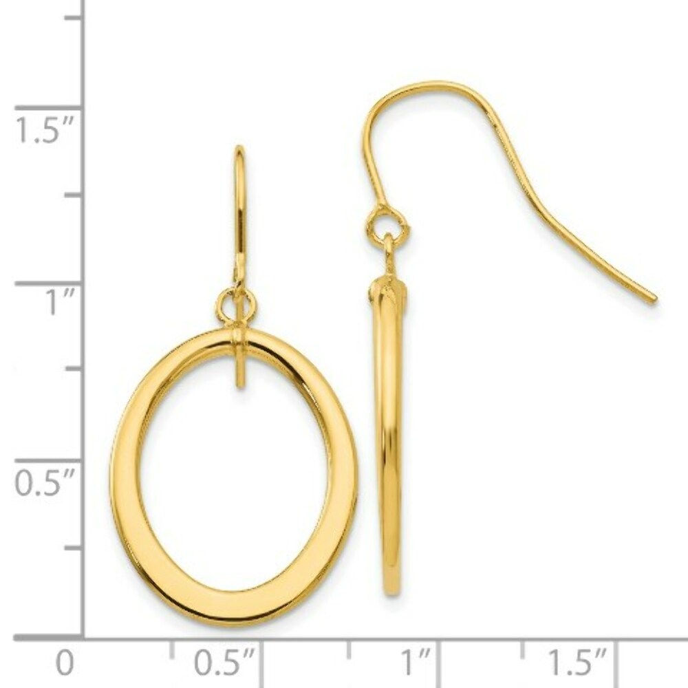 14K Yellow Gold Polished Tapered Flat Oval Dangle Earrings