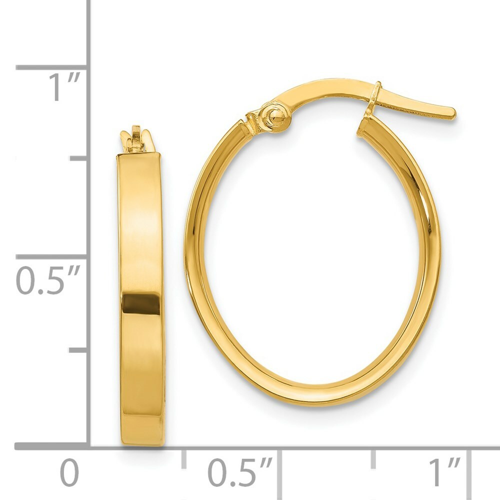 14K Yellow Gold Oval Hoop Earrings  14mm length
