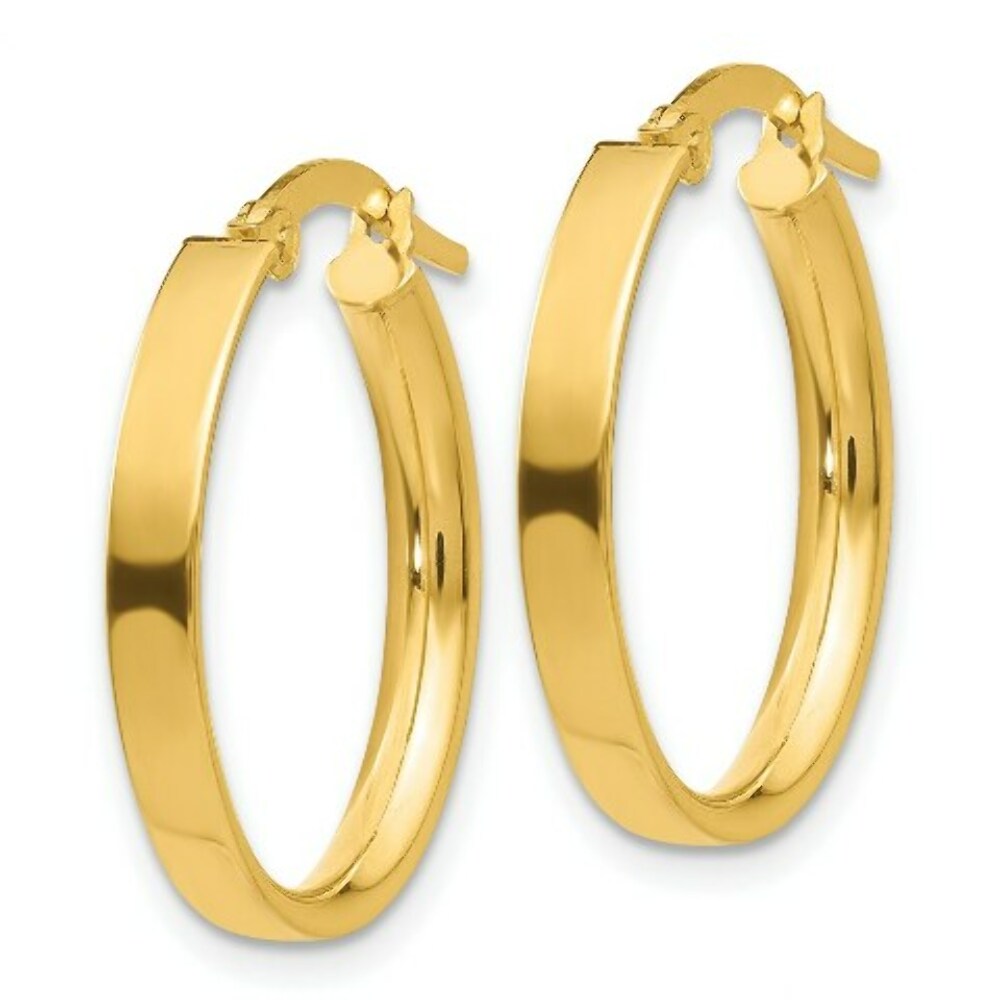 14K Yellow Gold Oval Hoop Earrings  14mm length