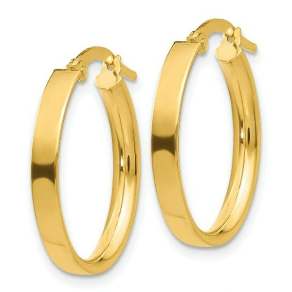 14K Yellow Gold Oval Hoop Earrings  14mm length