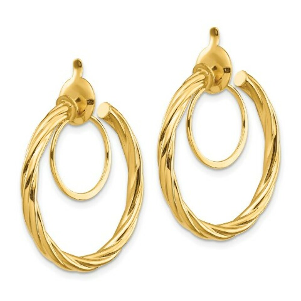 14K Yellow Gold Twisted Non-pierced Hoop Earrings  2.25mm width