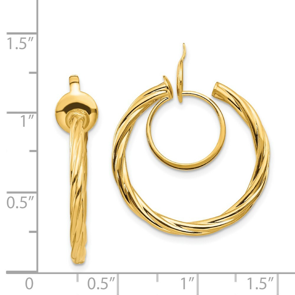 14K Yellow Gold Twisted Non-pierced Hoop Earrings  2.25mm width