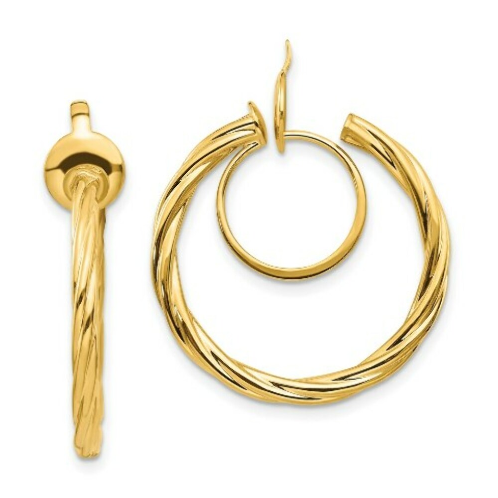 14K Yellow Gold Twisted Non-pierced Hoop Earrings  2.25mm width