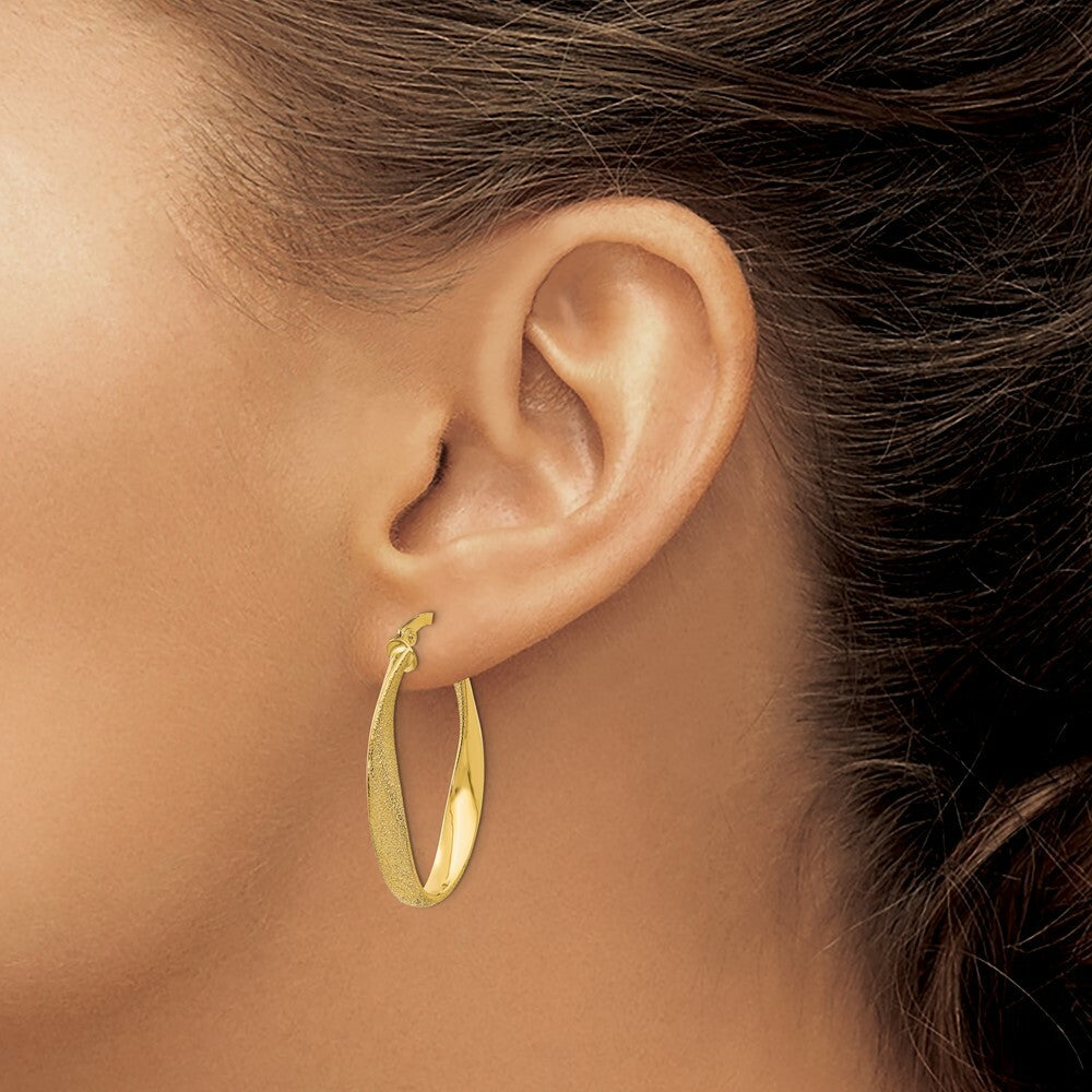 14K Yellow Gold Oval Hoop Earrings  10mm length