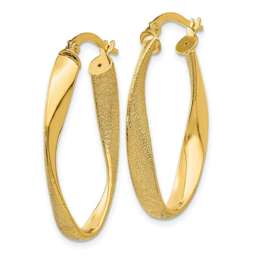 14K Yellow Gold Oval Hoop Earrings  10mm length