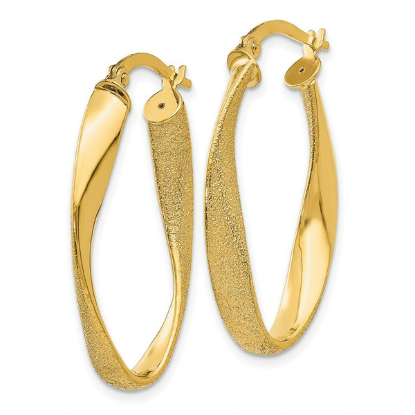 14K Yellow Gold Oval Hoop Earrings  10mm length