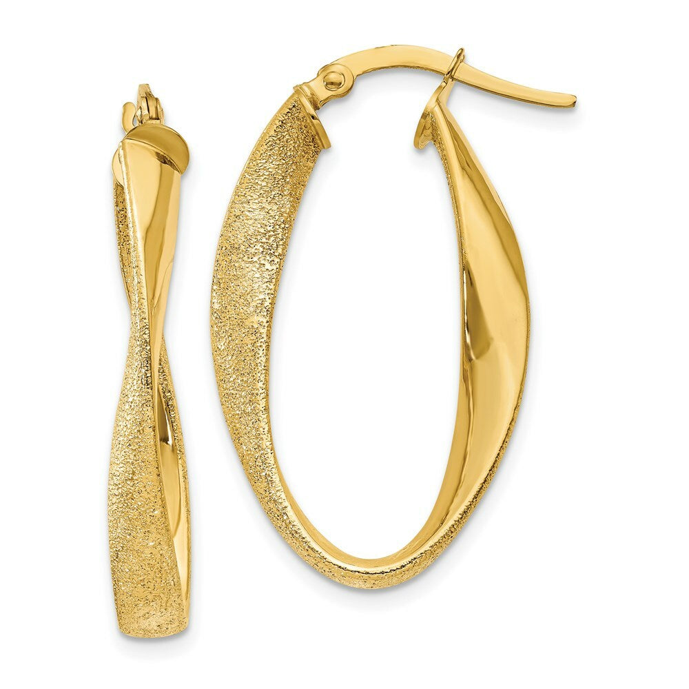 14K Yellow Gold Oval Hoop Earrings  10mm length