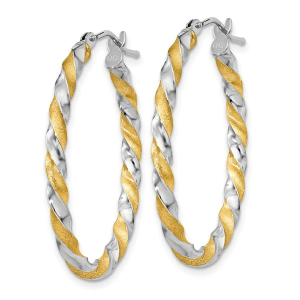 14K Yellow Gold & Rhodium Twisted Hoop Earrings  18mm length