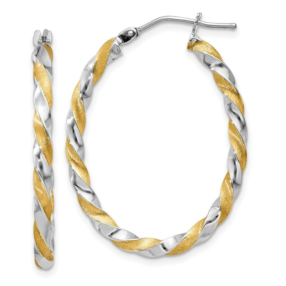 14K Yellow Gold & Rhodium Twisted Hoop Earrings  18mm length