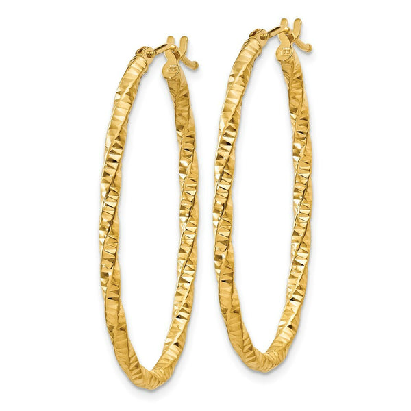 14K Yellow Gold Textured Oval Hoop Earrings  15mm length